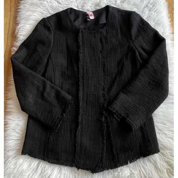ANN TAYLOR Size 4 Black Tweed Fringe Blazer Career Office - Picture 1 of 9
